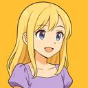 anime avatar, blondynka dziewczyna w fioletowej sukience